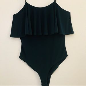 Deep green ruffle body suit